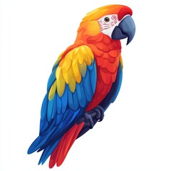 Fototapeta premium Vibrant macaw parrot icon in flat design, showcasing bright colors and detailed feathers in a playful, artistic style