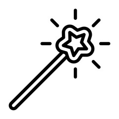 fantasy outline icon. magic wand black line illustration.