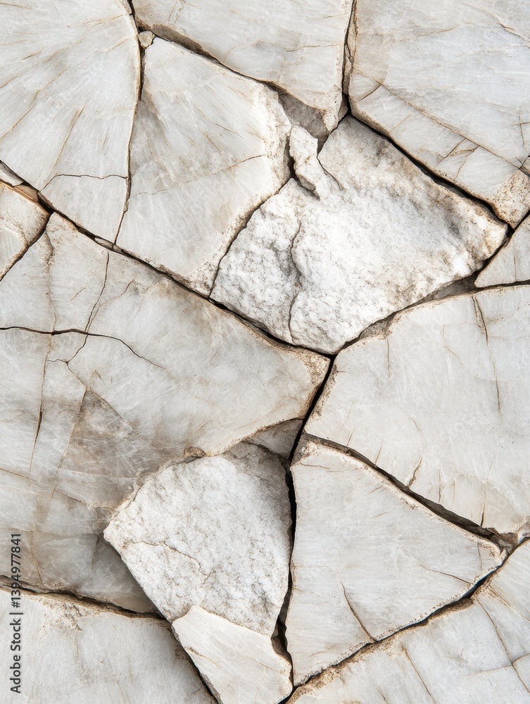 Aufkleber close up of a cracked white stone surface creating a natural mosaic pattern with subtle textures and