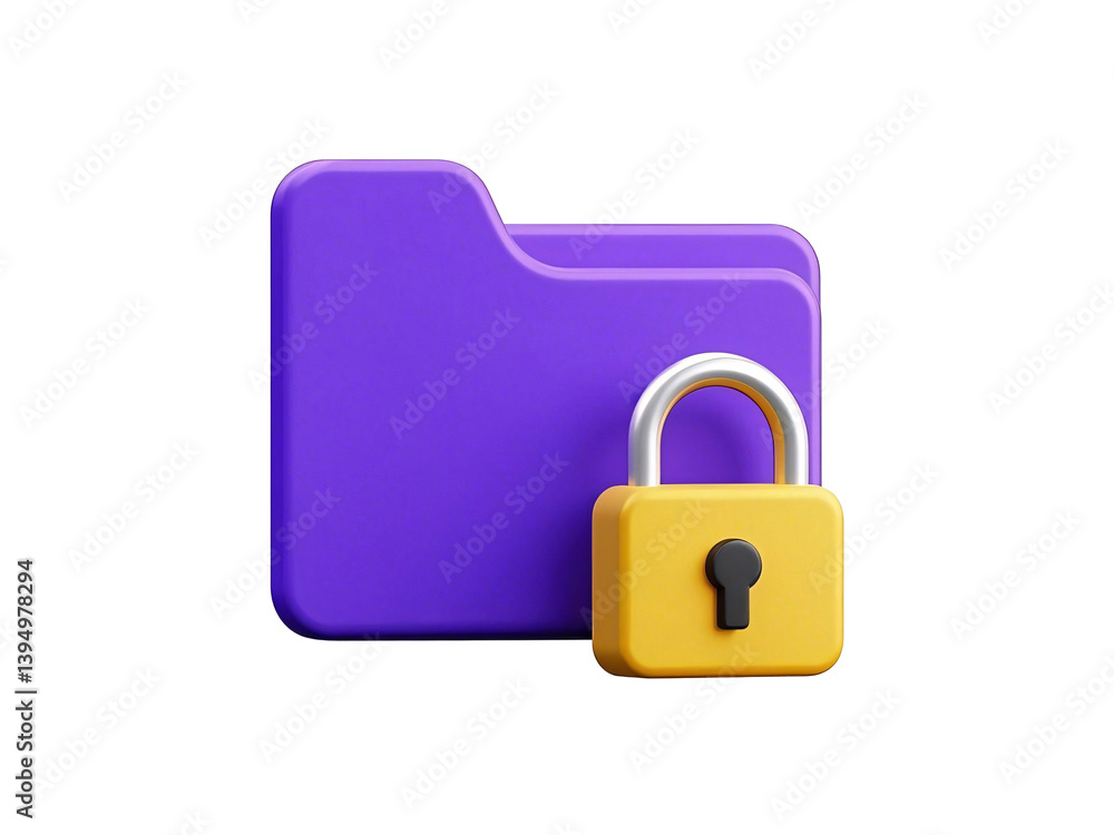 Poster purple folder security icon - 3d symbol representing privacy protection and data encryption isolated