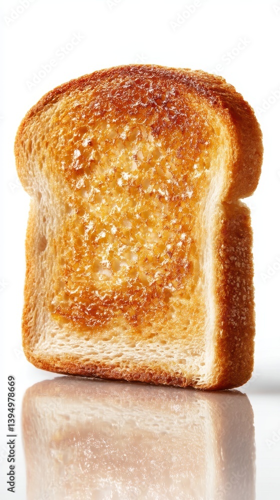 Poster golden brown toast slice on white reflective surface capturing breakfast simplicity and culinary del