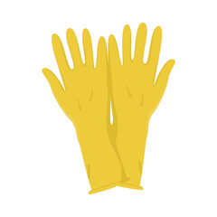 Vector image with rubber gloves for cleaning and house cleaning isolated on white background. Logo or icon with objects for sanitation.
