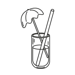 Vector illustration of cocktail with umbrella in doodle style. Summer drink. Beach holiday concept.