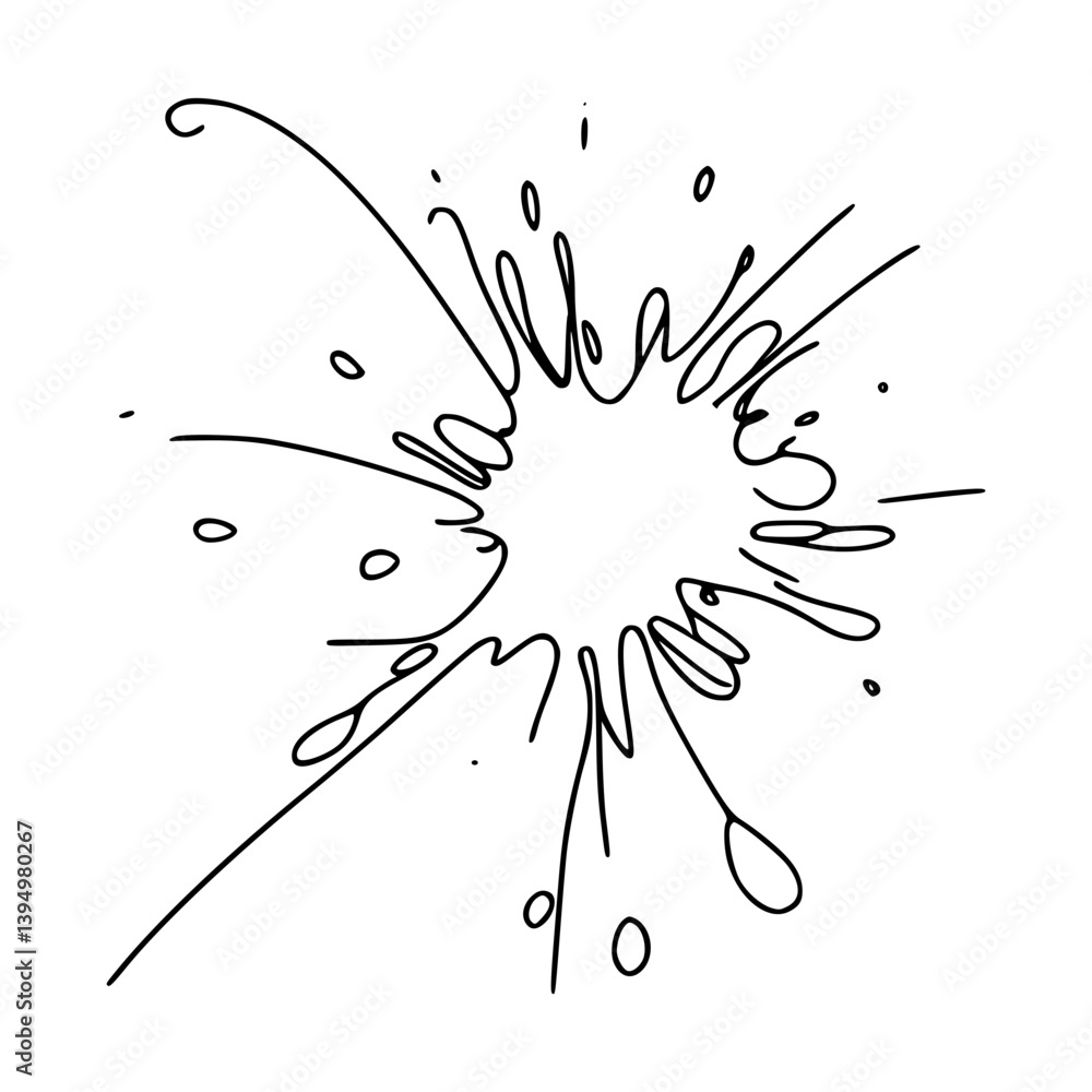 Poster line drawing of an abstract explosion or blob on a transparent background