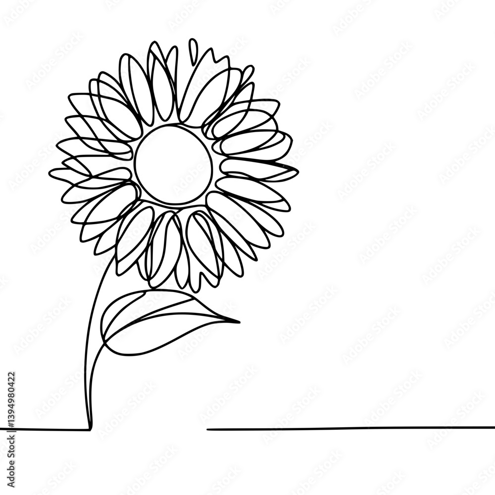 Poster minimalist linear sunflower pattern with simple design on transparent background, thanksgiving symbo
