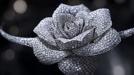 A diamond necklace shaped like a blooming rose, with intricate petals encrusted in diamonds 