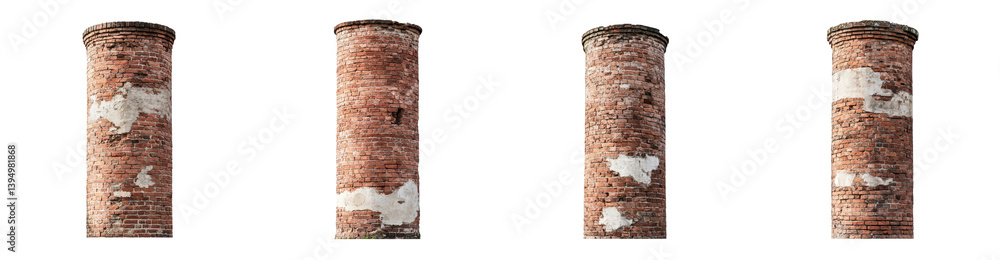 Poster four weathered brick columns isolated transparent background architectural elements for design proje