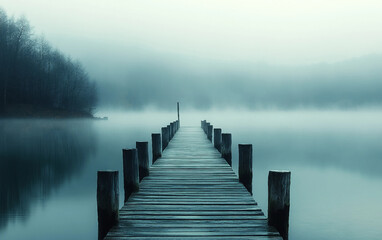 Obraz premium Wooden pier is in front of a body of water
