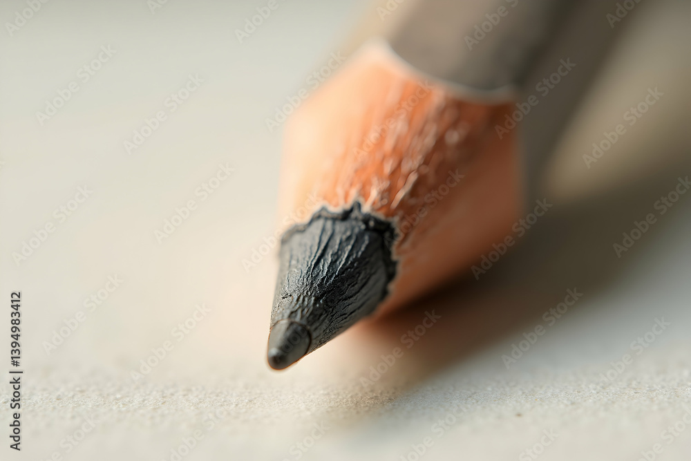 Poster detailed macro photograph showcasing the tip of a sharpened graphite pencil with visible wood grain 