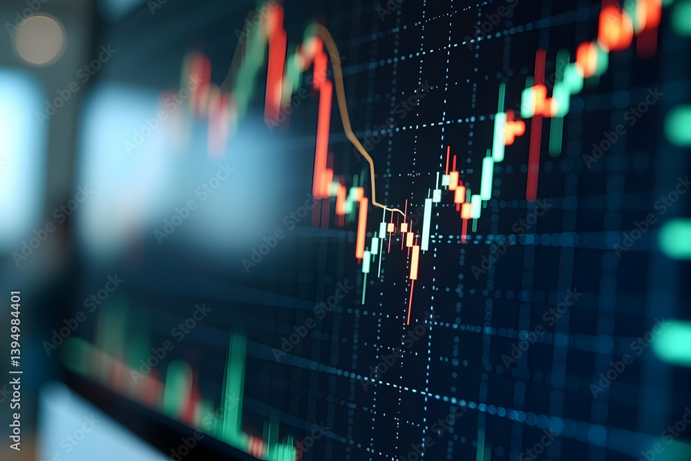 Poster detailed stock market chart displaying bullish and bearish trends with data points and grid lines fo