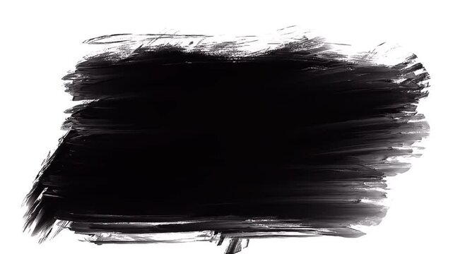 Black brush strokes are transitioning, changing shape and size on a white background, ideal for creative video editing and graphic design.
