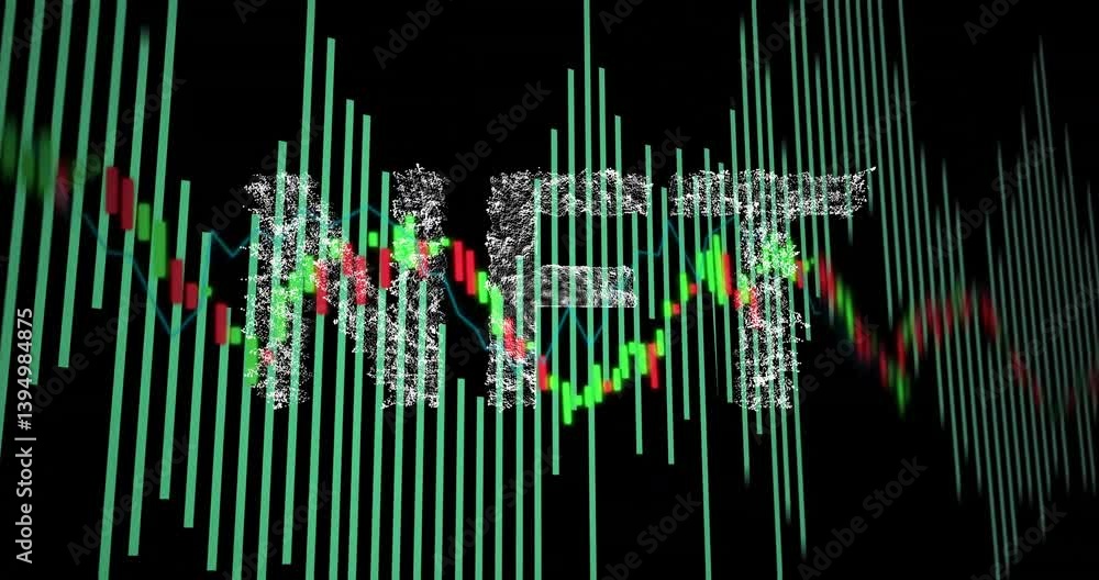 Poster digital graphs and data visualization with nft text on black background animation