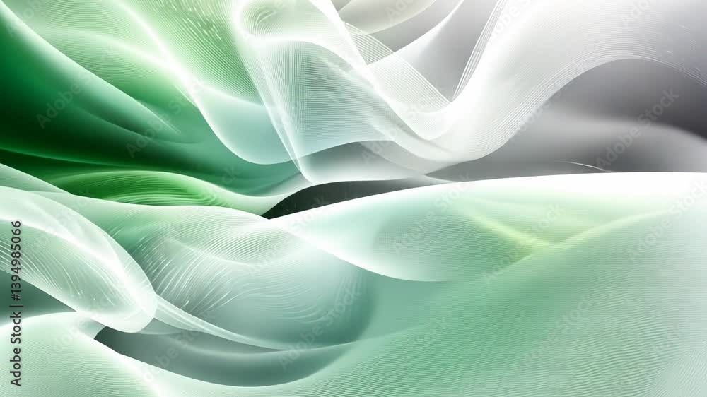 Poster abstract green and white wavy background with light swirls and textured patterns.
