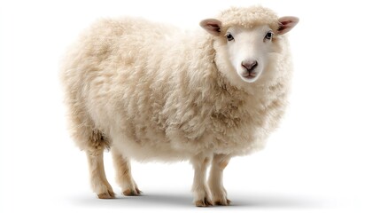 Fototapeta premium Fluffy Sheep Standing on White Background