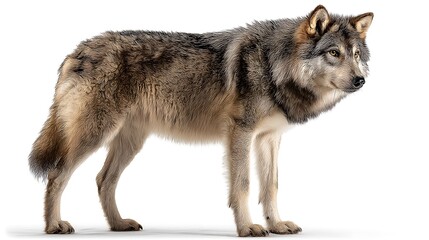 Obraz premium Gray Wolf in Side Profile on White Background