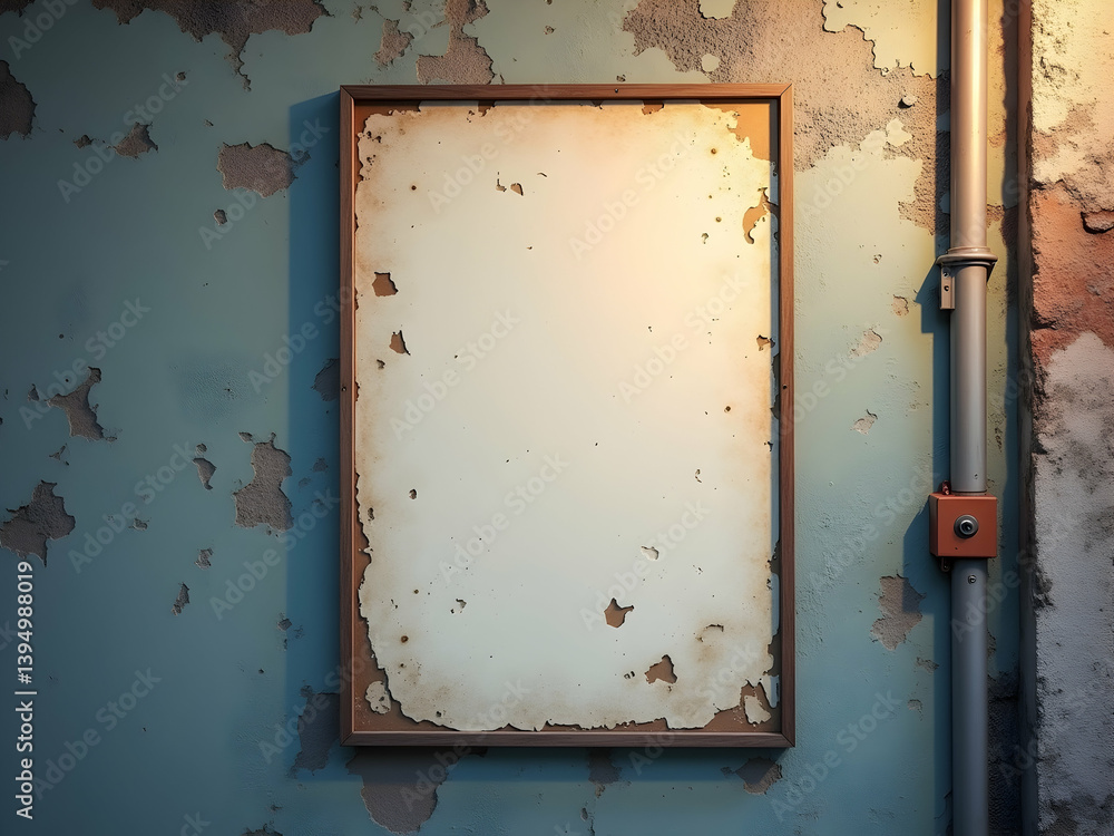 Poster distressed frame on weathered wall offers a unique backdrop for creative projects, adding texture an