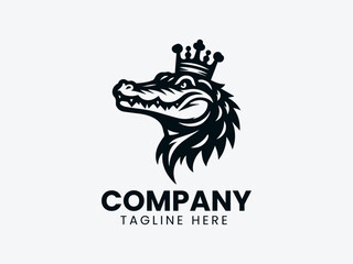 King Crocodile Crown Logo, Majestic Crocodile Crown Logo, Crowned Royal Crocodile Head Vector Logo Design