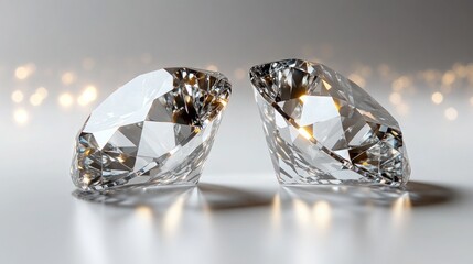 Brilliance Reflected &ndash; A Pair of Diamonds Showcasing Cut Perfection and Sparkling Elegance on a Mirror-Like Surface
