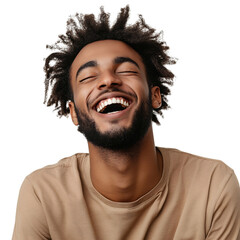 A Man with Joyful Expression Laughing Heartily Isolated on Transparent Background