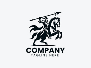 Knight Charging Horse Lance Attack Vector Logo, Warrior Knight Horse Attack Logo, Charging Knight Horse Spear Logo