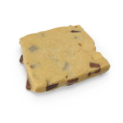3D Close-up of a delicious rectangular cookie with a detailed design and layered texture. This delicious oatmeal cookie with chocolate chips is a perfect sweet treat.