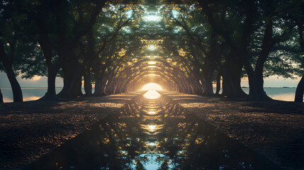 reflections creating a mesmerizing surreal tunnel effect 