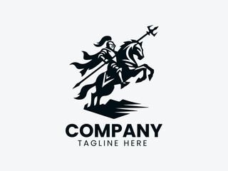 Knight Charging Horse Lance Attack Vector Logo, Warrior Knight Horse Attack Logo, Charging Knight Horse Spear Logo