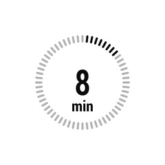 8 timer minutes symbol icon vector black style isolated on white background. Clock, stopwatch, sport icon