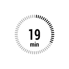 19 timer minutes symbol icon vector black style isolated on white background. Clock, stopwatch, sport icon