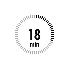 18 timer minutes symbol icon vector black style isolated on white background. Clock, stopwatch, sport icon