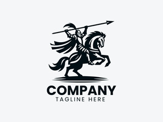 Knight Charging Horse Lance Attack Vector Logo, Warrior Knight Horse Attack Logo, Charging Knight Horse Spear Logo