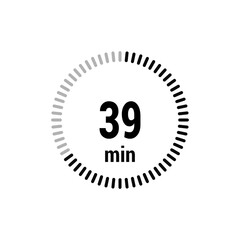 39 timer minutes symbol icon vector black style isolated on white background. Clock, stopwatch, sport icon