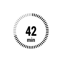 42 timer minutes symbol icon vector black style isolated on white background. Clock, stopwatch, sport icon