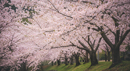 Blooming Trees Create Tunnel of Pink Flowers in Spring