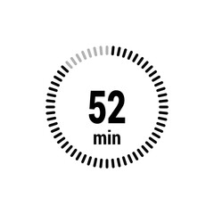 52 timer minutes symbol icon vector black style isolated on white background. Clock, stopwatch, sport icon