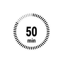50 timer minutes symbol icon vector black style isolated on white background. Clock, stopwatch, sport icon