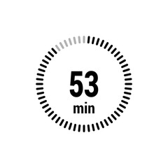 53 timer minutes symbol icon vector black style isolated on white background. Clock, stopwatch, sport icon