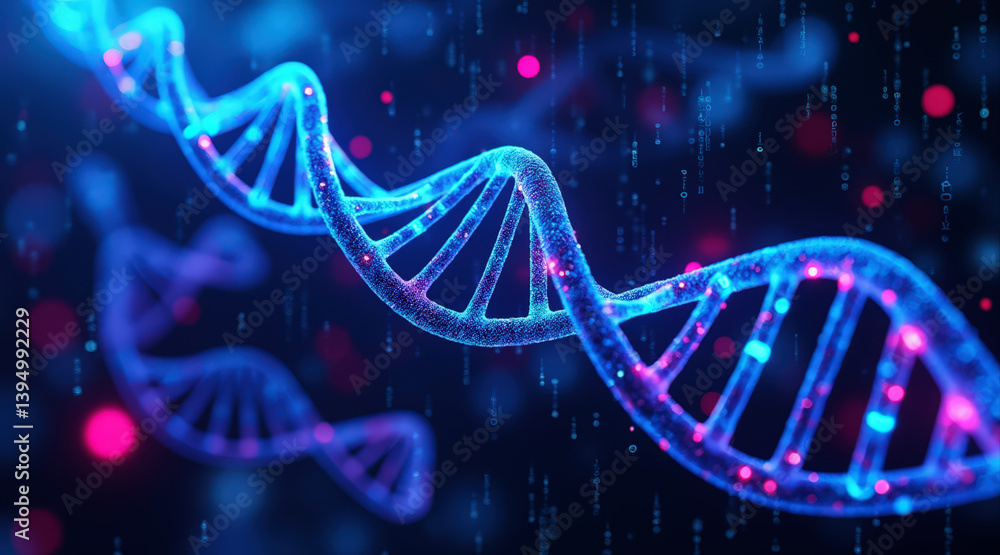 Aufkleber upgrade technology and digital transformation, a vibrant digital representation of a dna double heli