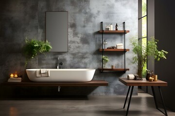 Modern Minimalist Bathroom Design with Concrete and Wood