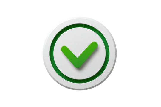Grünes Häkchen-Symbol auf weißem Button PNG mit transparentem Hintergrund

