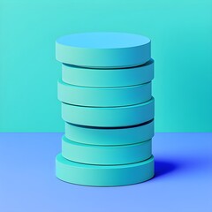 Obraz premium Stacked circular shapes in vibrant turquoise against a contrasting background. big data concept