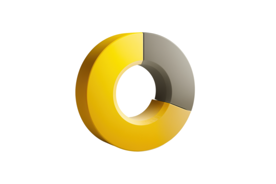 3D-Kreisdiagramm in Grün und Gelb als Segmentanzeige PNG mit transparentem Hintergrund

