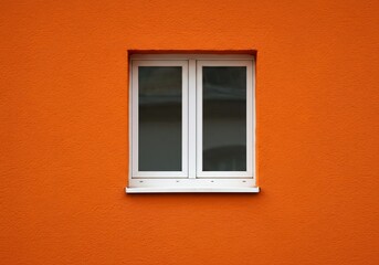 Bright Orange Wall Small White Window. AI Generated