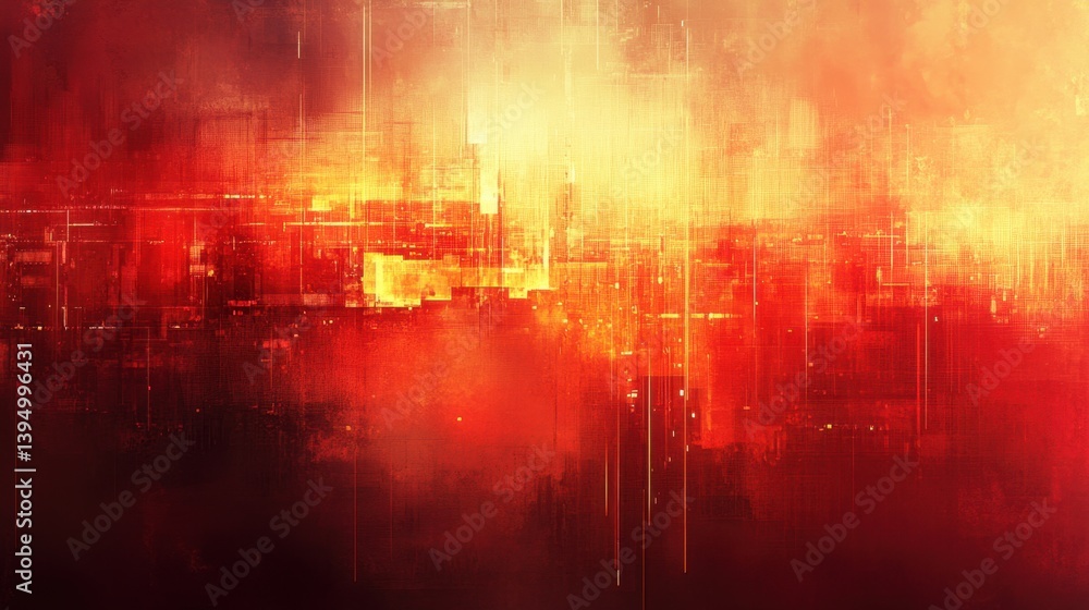 Poster abstract cityscape of fiery hues and geometric forms creating a vibrant and dynamic background for m