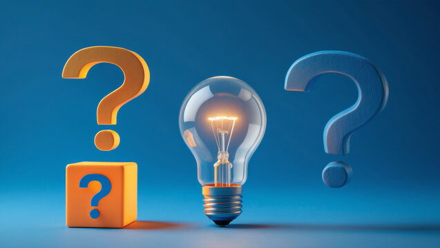 Creative Idea Generation Conceptual Image With Light Bulb And Question Marks