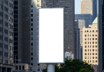 Obraz premium Blank Billboard Soaring High Amidst City Skyline. AI Generated