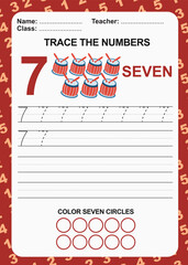 Trace and write number for children. Exercise for children to recognize the number. Educational worksheet for preschool. Vector file.