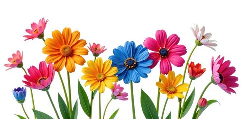 Colorful flowers isolated on white background, floral isolate, flowers