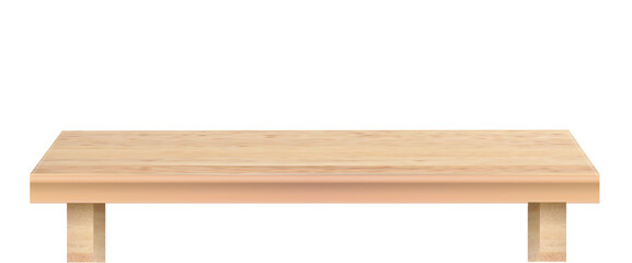 Wood table perspective view, kitchen top made of brown timber, wooden surface of desk on transparent background. Tabletop interior . Vector