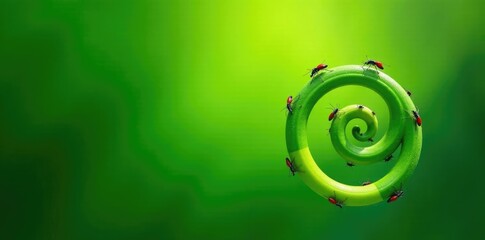 Colorful spiral of mosquitoes on a green background, green, insect